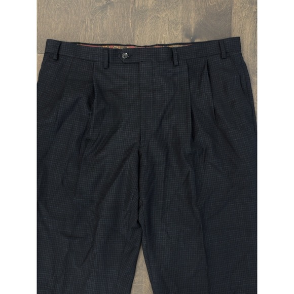 Ralph Lauren Pleated Front Dress Pants Men's Size 40X30 Black Check 100% Wool - Picture 2 of 8